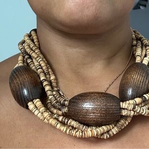 Brown and Tan Layered Wood Beaded Necklace